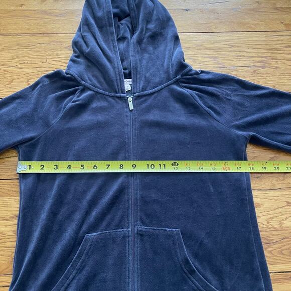 Juicy Couture Y2K Hooded Gray Velour Sweatshirt Size Medium Bling Accent Zipper - Picture 6 of 8
